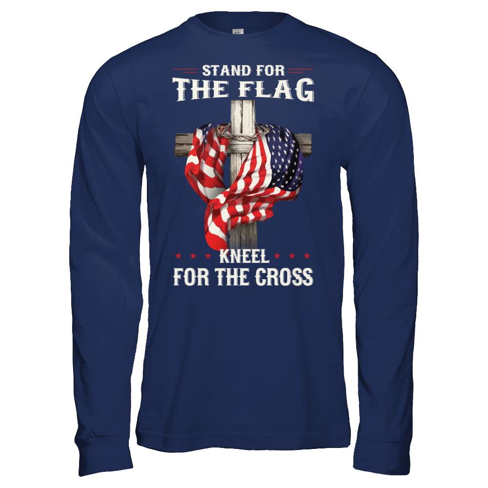 Stand For The Flag Kneel For The Cross-T-Shirt & Hoodie-Long Sleeve T-Shirt-Navy