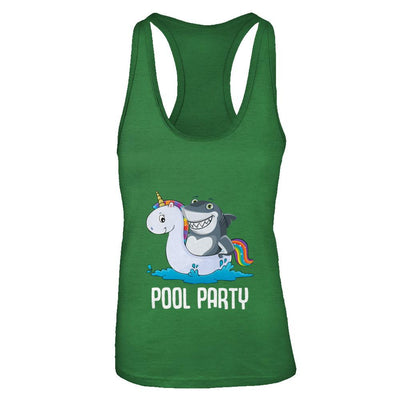 Pool Party Unicorn Float Funny Shark-T-Shirt & Tank Top-Women's Ideal Racerback Tank-Kelly Green