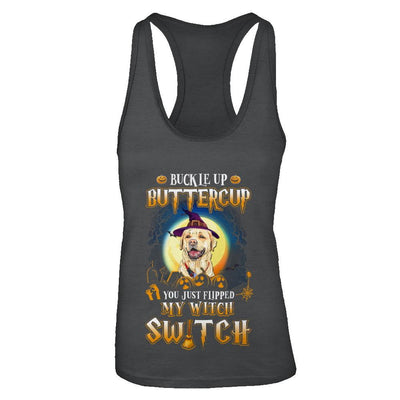 Buckle Up Buttercup Halloween Witch Labrador Costume-T-Shirt & Tank Top-Women's Ideal Racerback Tank-Black