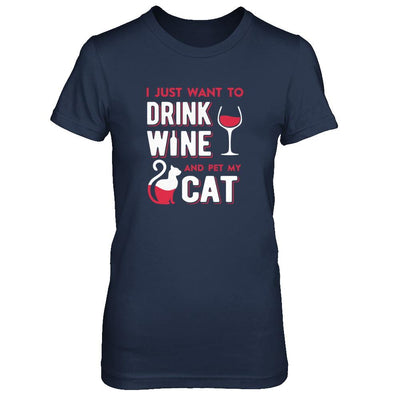 I Just Want To Drink Wine And Pet My Cat-T-Shirt & Tank Top-Women's T-Shirt-Navy