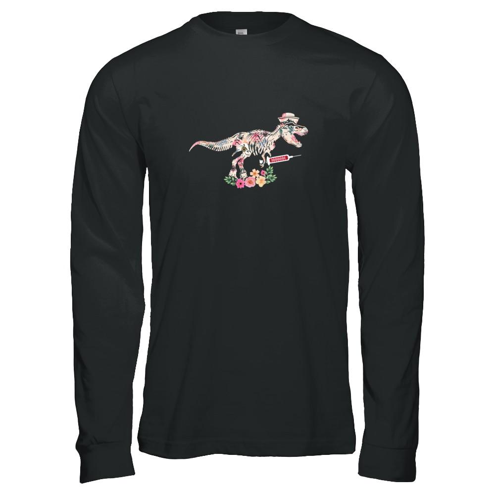 Nursing Nurse Saurus Dinosaur T-Rex-T-Shirt & Tank Top-Long Sleeve T-Shirt-Black