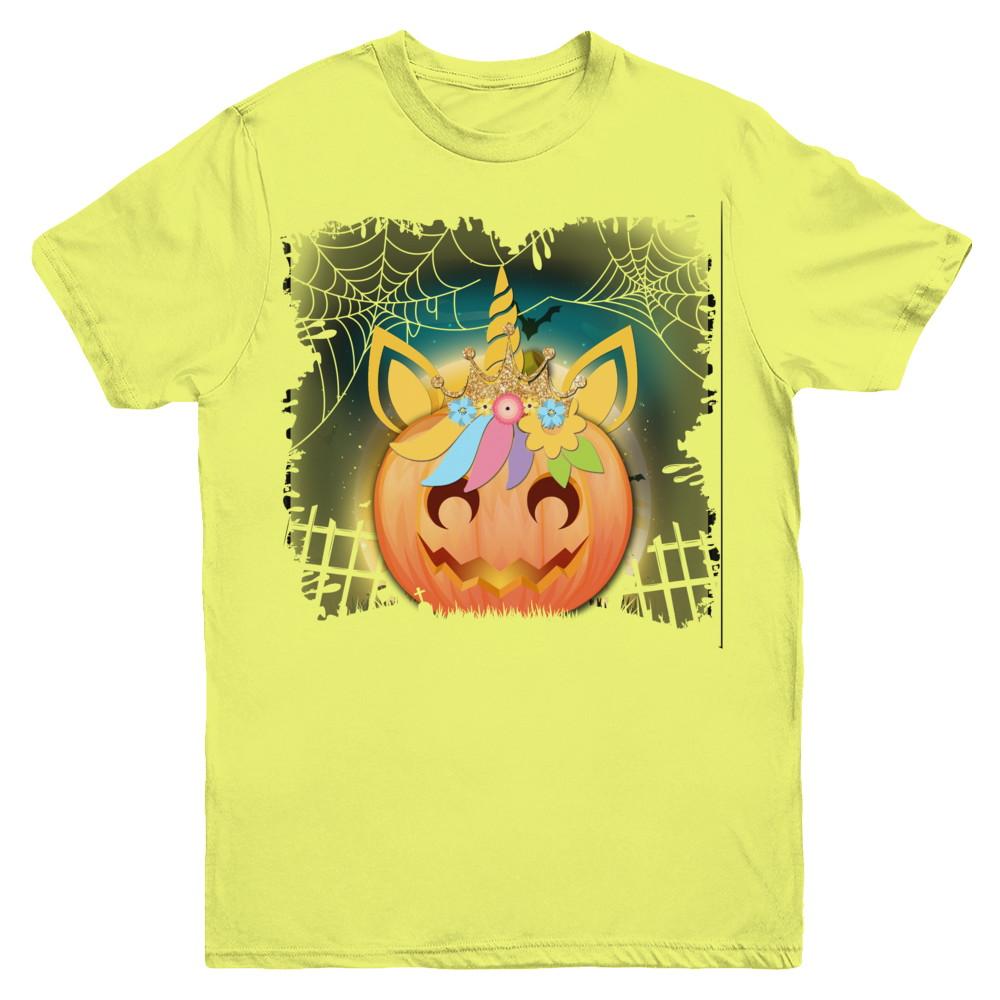 Kids Girls Unicorn Pumpkin Queen Halloween Youth-Youth Shirt-Youth T-Shirt-Daisy