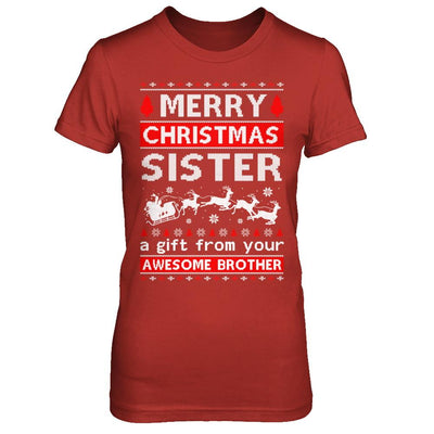 Merry Christmas Sister A Gift From Your Brother Sweater-T-Shirt & Sweatshirt-Women's T-Shirt-Red