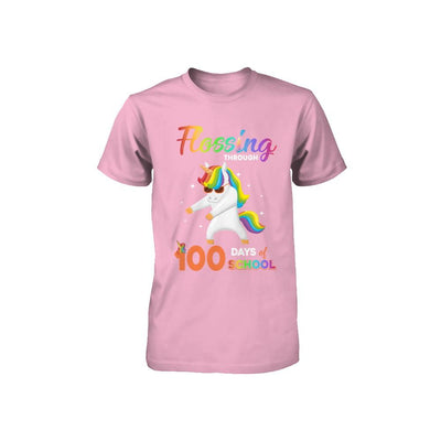 Flossing through 100 Days of School Unicorn Girl Youth-Youth Shirt-Toddler T-Shirt-Pink