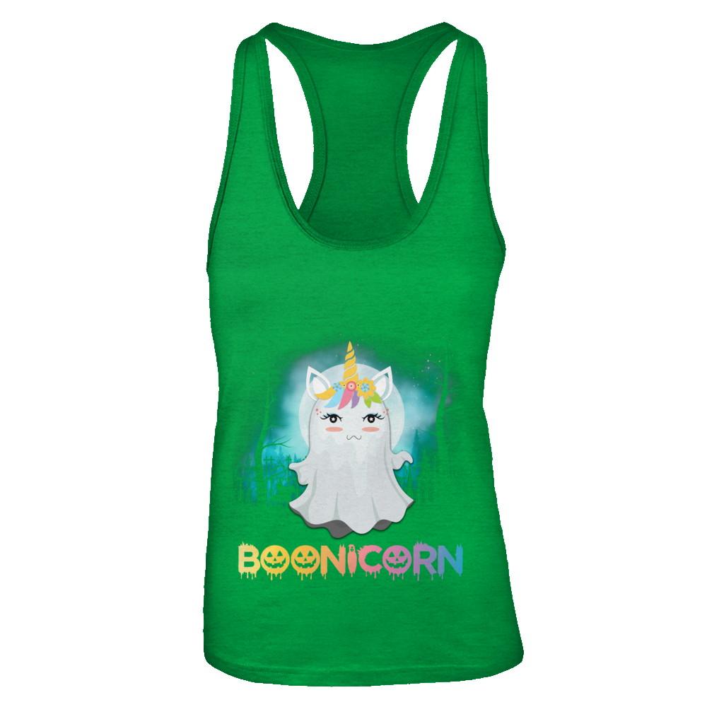 Boonicorn Ghost Unicorn Halloween Girls-T-Shirt & Tank Top-Women's Ideal Racerback Tank-Kelly Green