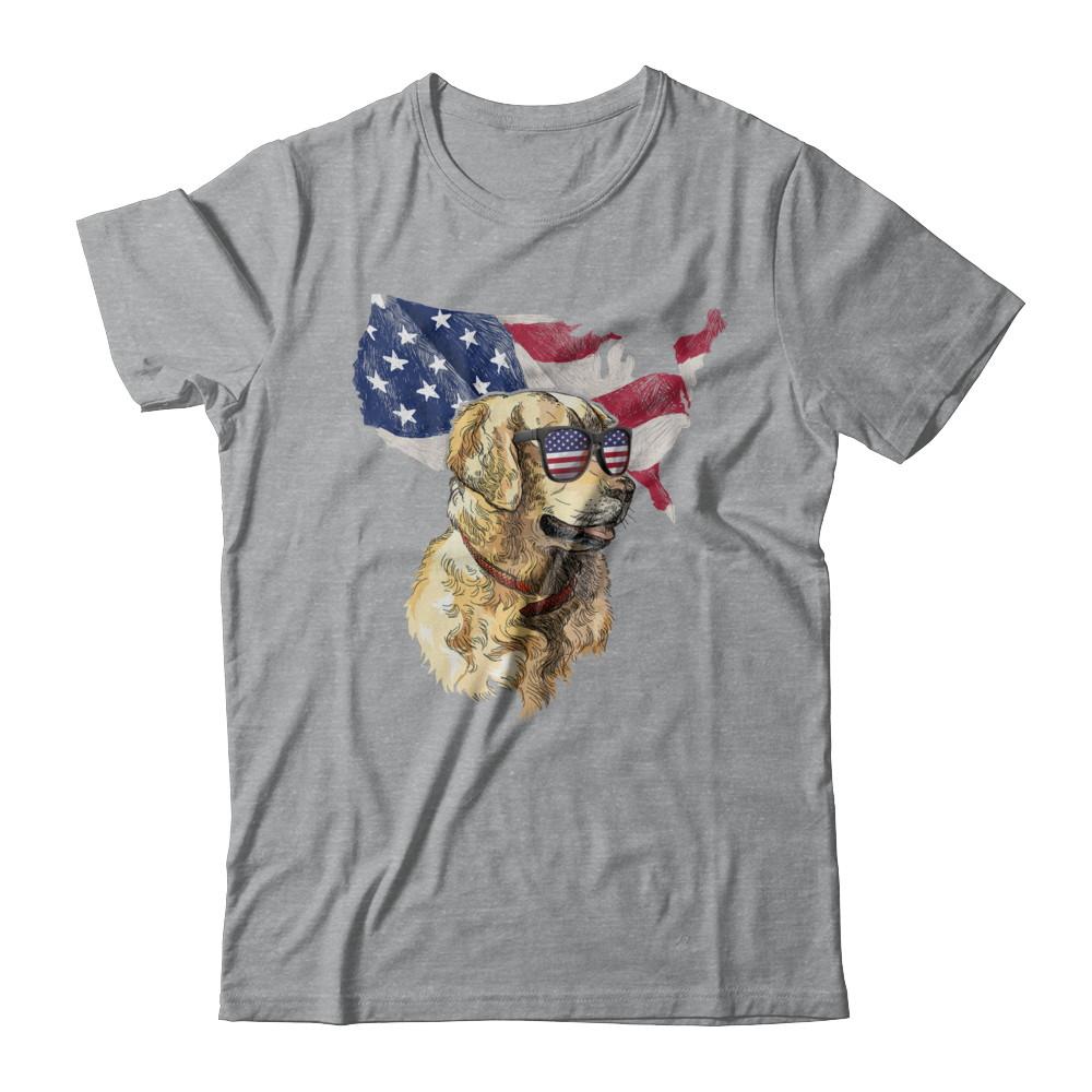 Funny Patriot Golden Retriever Dog 4Th Of July American Flag-T-Shirt & Hoodie-Classic T-Shirt-Sport Grey