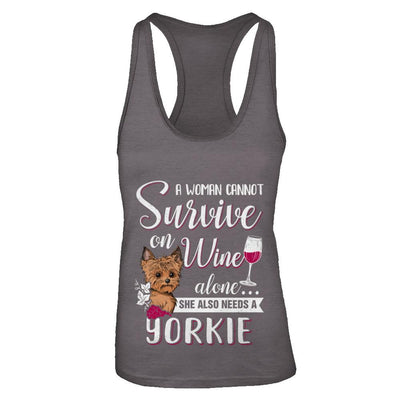 A Woman Can't Survive On Wine Alone Yorkie Dog-T-Shirt & Tank Top-Women's Ideal Racerback Tank-Dark Grey