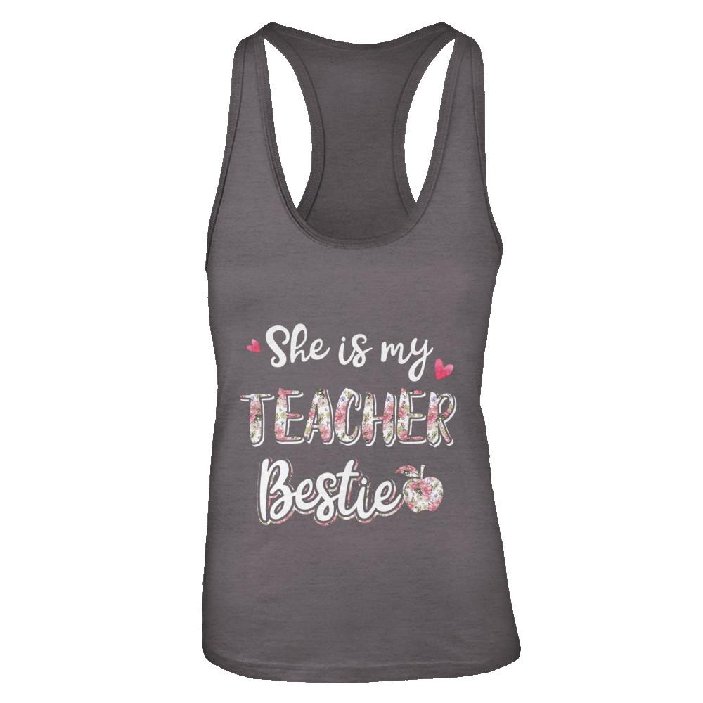 She Is My Teacher Bestie Funny Students-T-Shirt & Tank Top-Women's Ideal Racerback Tank-Dark Grey