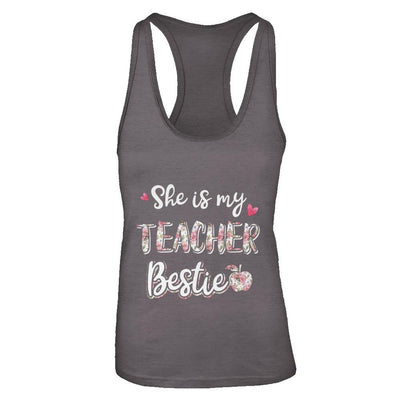 She Is My Teacher Bestie Funny Students-T-Shirt & Tank Top-Women's Ideal Racerback Tank-Dark Grey