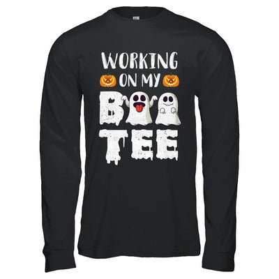 Working On My Boo Tee Funny Ghost Halloween-T-Shirt & Hoodie-Long Sleeve T-Shirt-Black