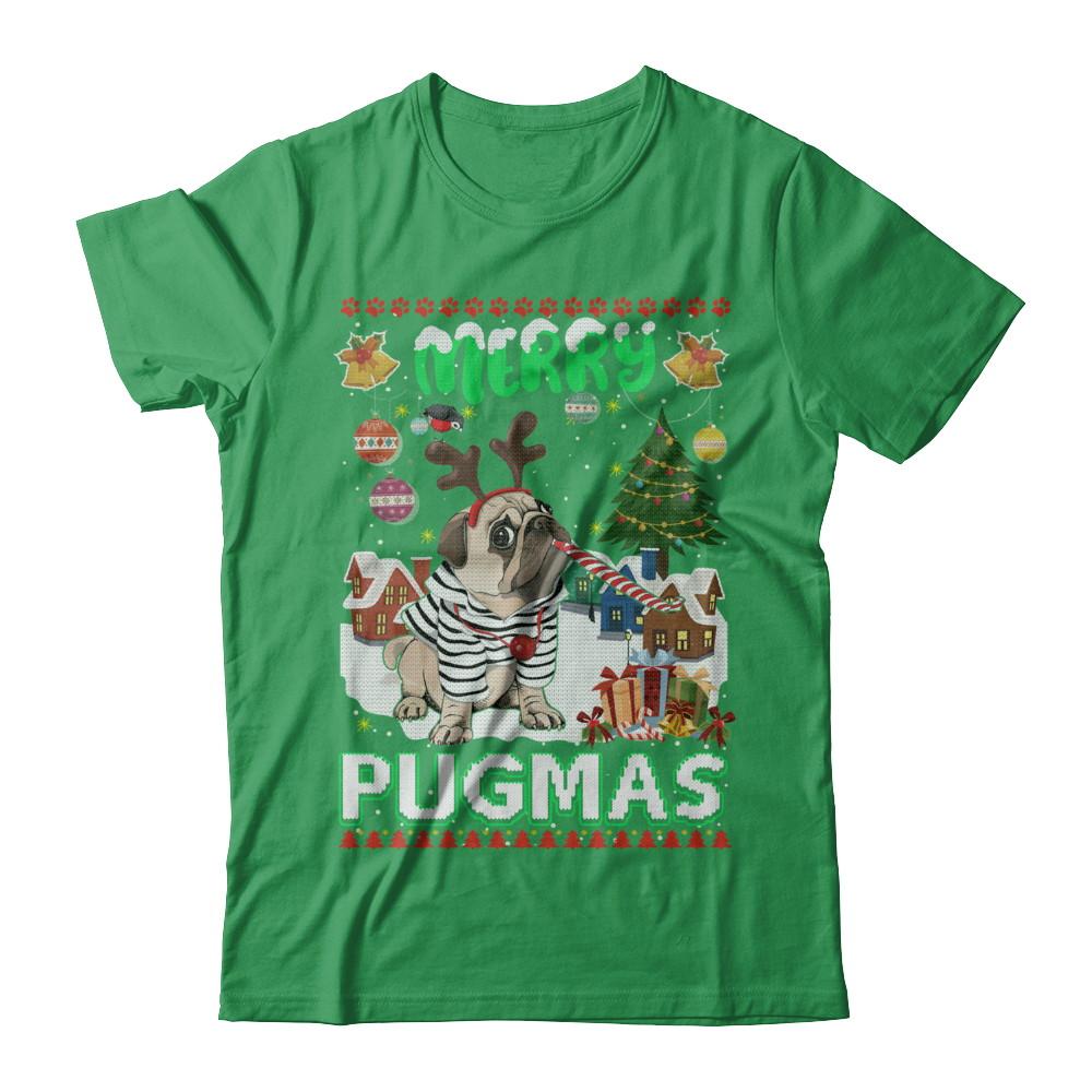 Cute Pug Christmas Merry Pugmas Ugly Sweater Christmas-T-Shirt & Sweatshirt-Premium T-Shirt-Kelly Green