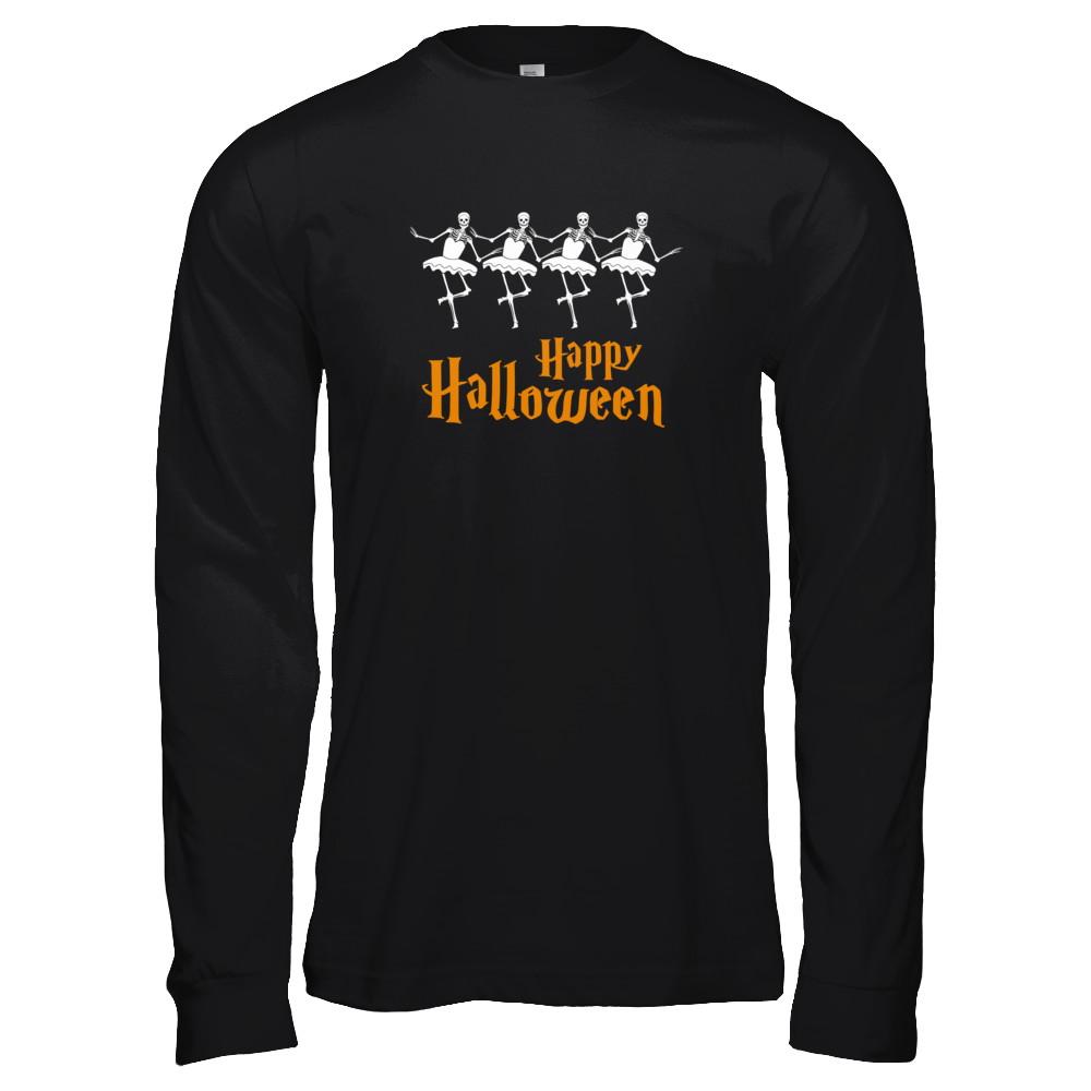 Ballet Skeleton Happy Halloween-T-Shirt & Tank Top-Long Sleeve T-Shirt-Black