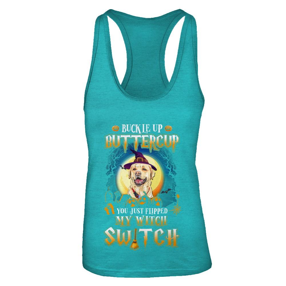 Buckle Up Buttercup Halloween Witch Labrador Costume-T-Shirt & Tank Top-Women's Ideal Racerback Tank-Tahiti Blue