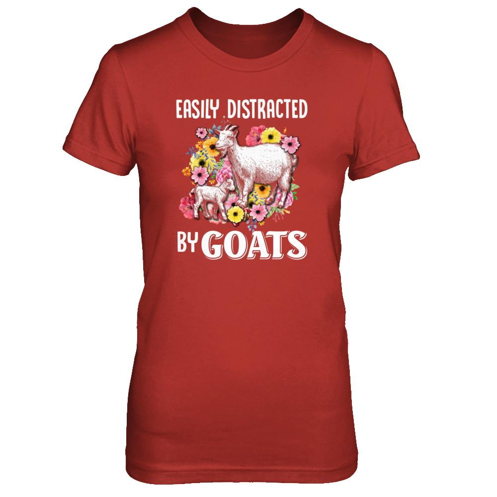 Easily Distracted By Goats-T-Shirt & Tank Top-Women's T-Shirt-Red