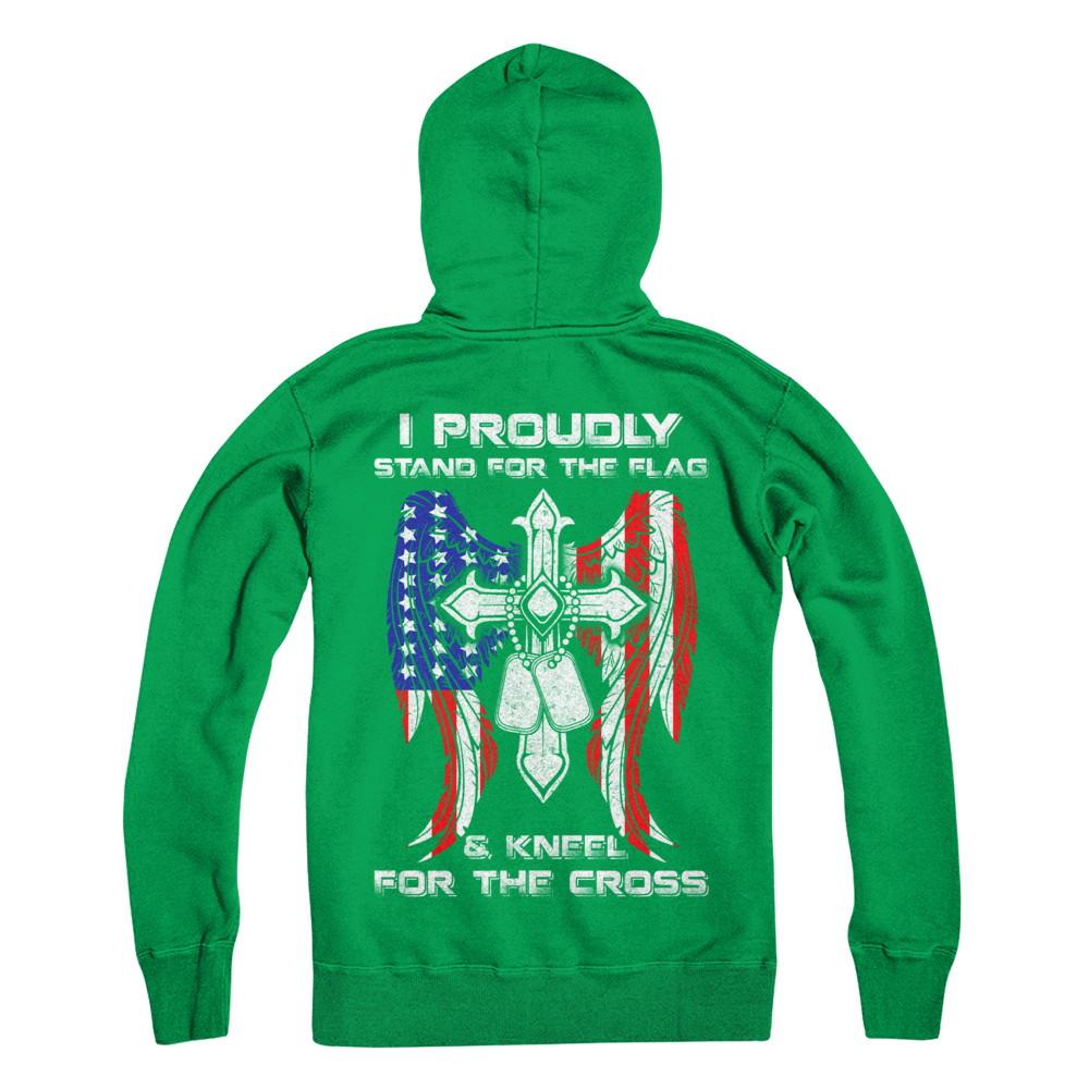 Veteran I Proudly Stand For The Flag Kneel For The Cross-T-Shirt & Hoodie-Pullover Hoodie-Irish Green