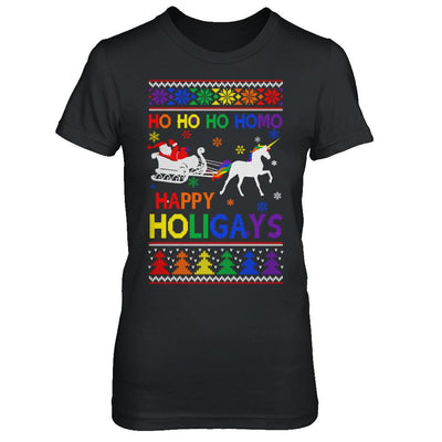 Ho Ho Ho Santa Riding Unicorrn Happy Holigays LGBT-T-Shirt & Sweatshirt-Women's T-Shirt-Black