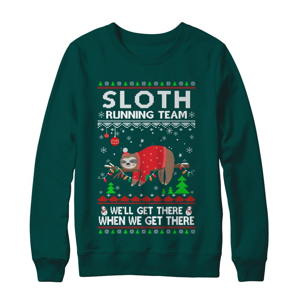 Funny Sloth Running Team Ugly Christmas Sweater Gift-T-Shirt & Sweatshirt-Crewneck Sweatshirt-Deep Forest