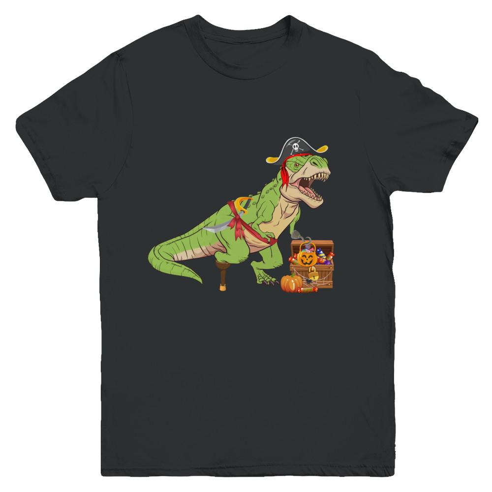 Dinosaurs T-Rex Pirate Halloween Saurus For Kids Youth-Youth Shirt-Youth T-Shirt-Black