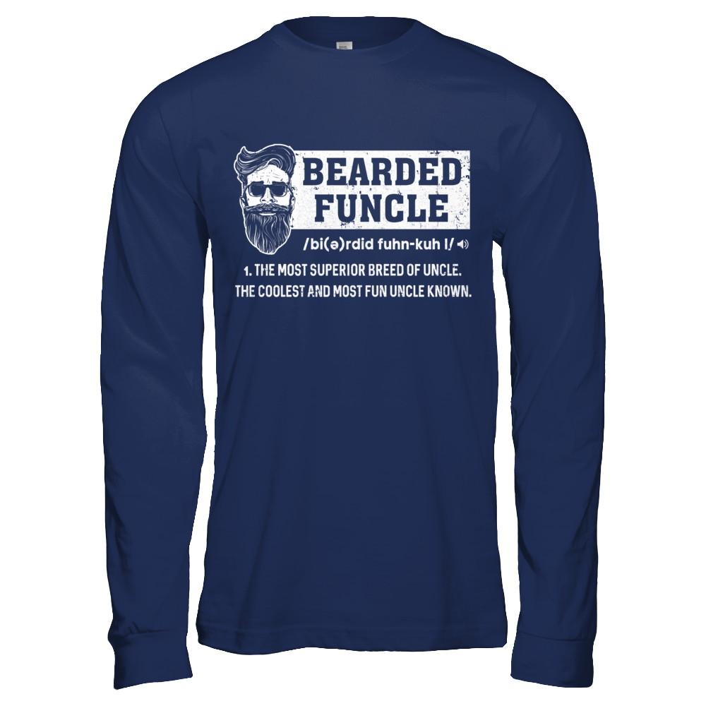 Bearded Funcle Funny Uncle Definition Beard-T-Shirt & Hoodie-Long Sleeve T-Shirt-Navy