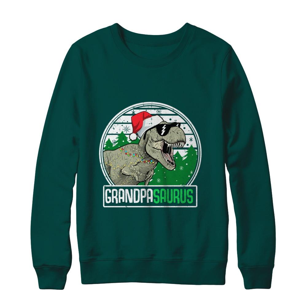 Grandpasaurus Grandpa Dinosaur T-Rex Family Christmas-T-Shirt & Sweatshirt-Crewneck Sweatshirt-Deep Forest