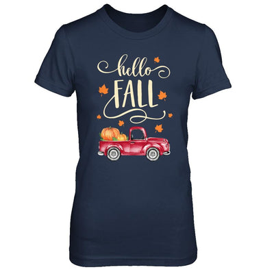 Vintage Hello Fall Pickup Pumpkin Patch Leaves-T-Shirt & Hoodie-Women's T-Shirt-Navy