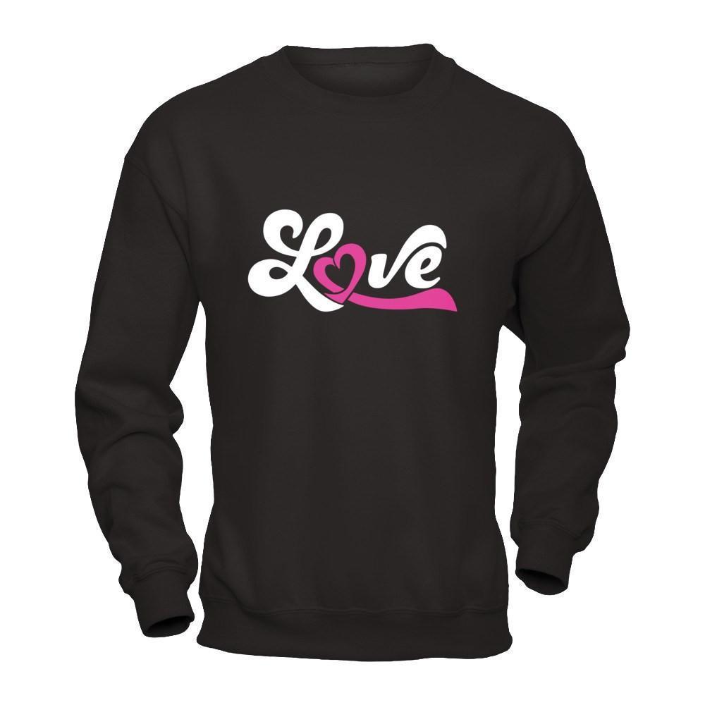 Love Pink Awareness Ribbon-T-Shirt & Hoodie-Crewneck Sweatshirt-Black