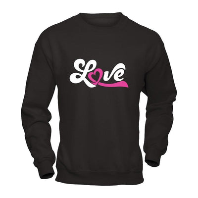 Love Pink Awareness Ribbon-T-Shirt & Hoodie-Crewneck Sweatshirt-Black