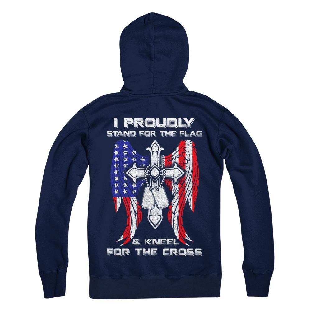 Veteran I Proudly Stand For The Flag Kneel For The Cross-T-Shirt & Hoodie-Pullover Hoodie-Navy