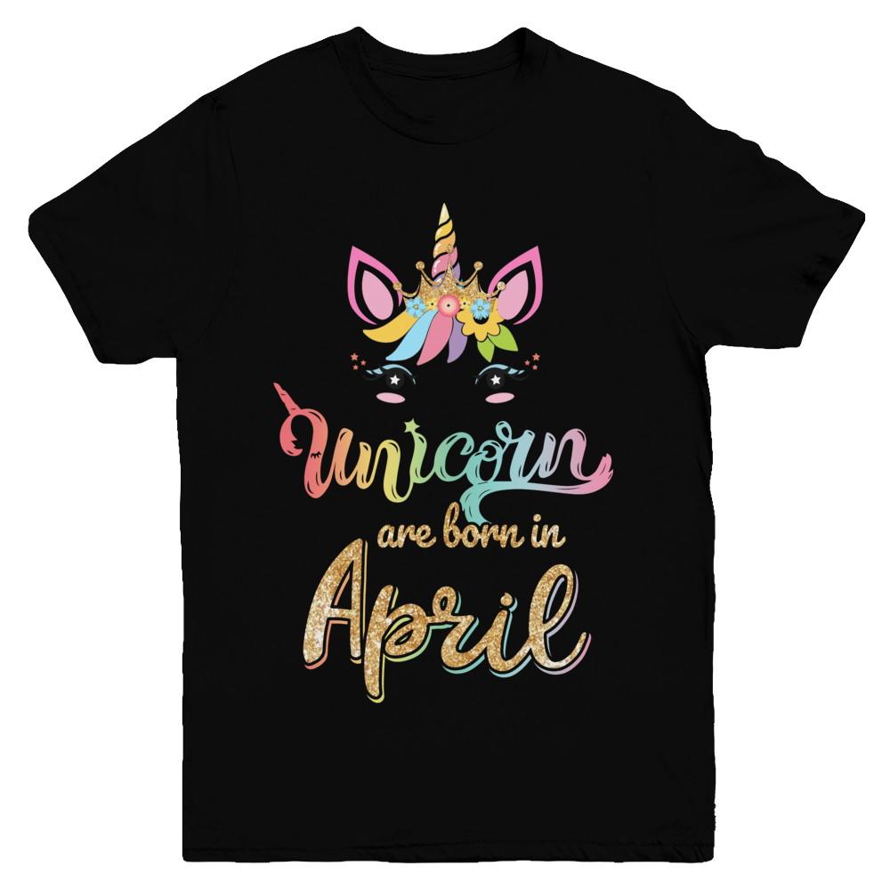 Cute Unicorns Are Born In April Birthday Gift Youth-Youth Shirt-Youth T-Shirt-Black