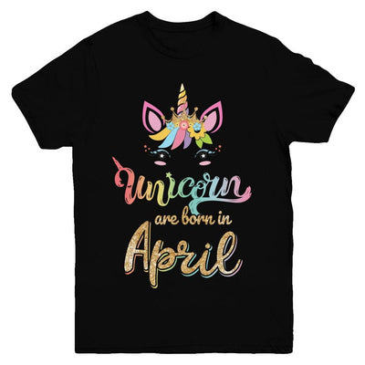 Cute Unicorns Are Born In April Birthday Gift Youth-Youth Shirt-Youth T-Shirt-Black