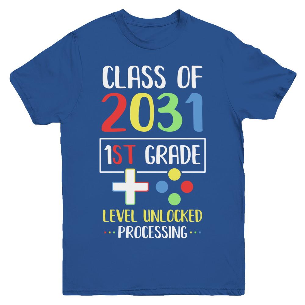 Class Of 2031 1st Grade Level Unlock Gaming Back Go School Youth-Youth Shirt-Youth T-Shirt-Royal