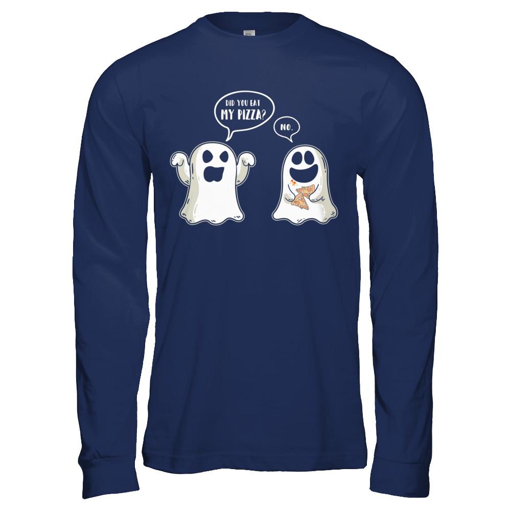 Funny Ghost Halloween Pizza Costume-T-Shirt & Hoodie-Long Sleeve T-Shirt-Navy