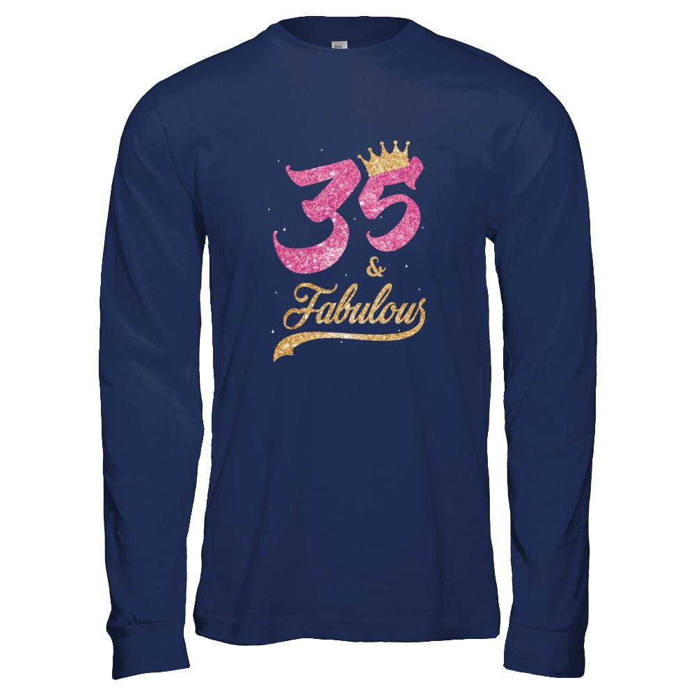 35 And Fabulous 1986 35th Birthday Gift-T-Shirt & Tank Top-Long Sleeve T-Shirt-Navy