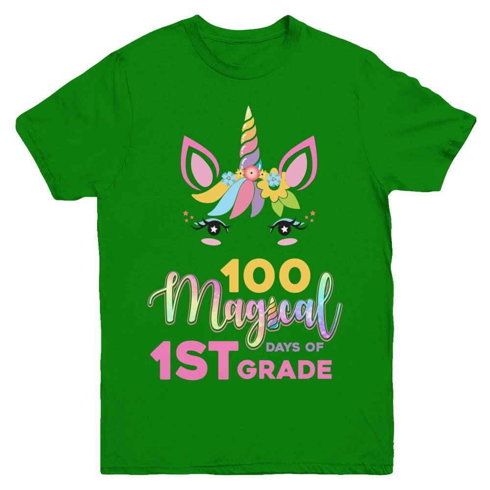 100 Magical Days Of 1St Grade School Unicorn Girl Gift Youth-Youth Shirt-Youth T-Shirt-Irish Green