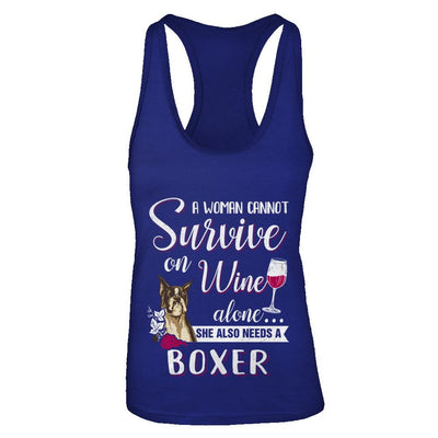 A Woman Can't Survive On Wine Alone Boxer Dog-T-Shirt & Tank Top-Women's Ideal Racerback Tank-Royal