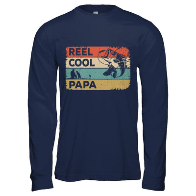 Vintage Reel Cool Papa Fish Fishing Fathers Day-T-Shirt & Hoodie-Long Sleeve T-Shirt-Navy
