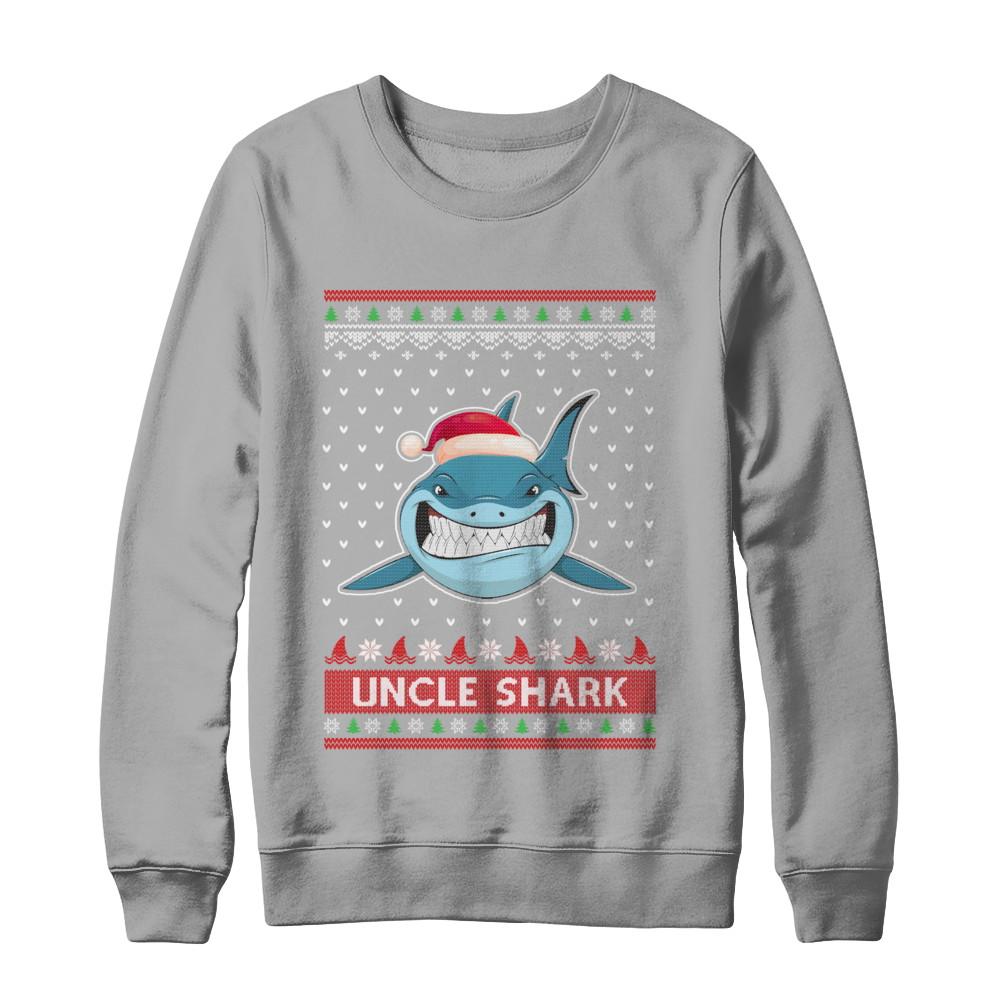 Santa Hat Uncle Shark Ugly Christmas Sweater-T-Shirt & Sweatshirt-Crewneck Sweatshirt-Light Steel