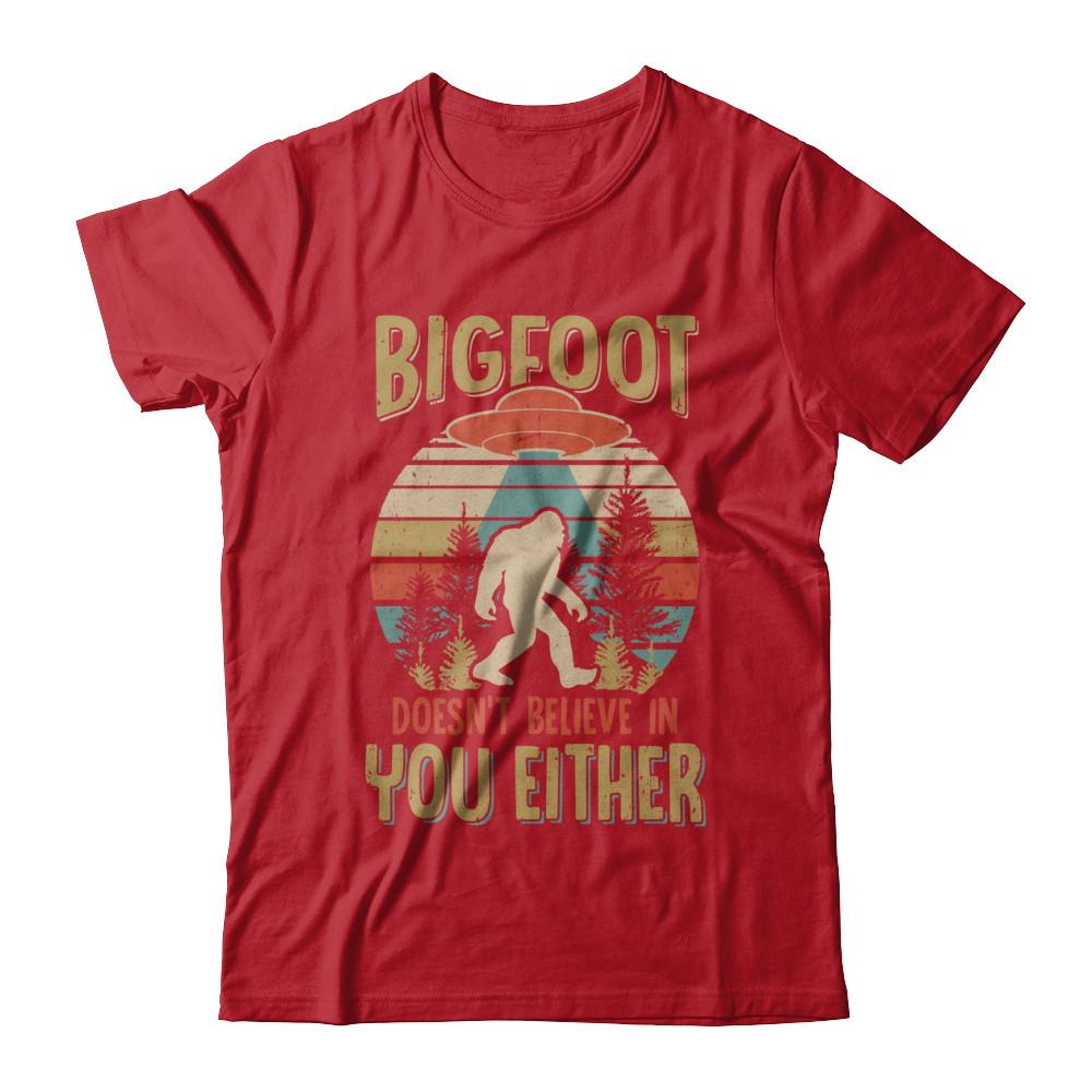 Retro Bigfoot Doesn't Believe In You Either UFO-T-Shirt & Hoodie-Classic T-Shirt-Red