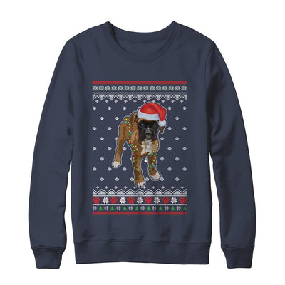 Boxer Christmas Ugly Sweater Lights Dog Xmas Gift-T-Shirt & Sweatshirt-Crewneck Sweatshirt-Navy