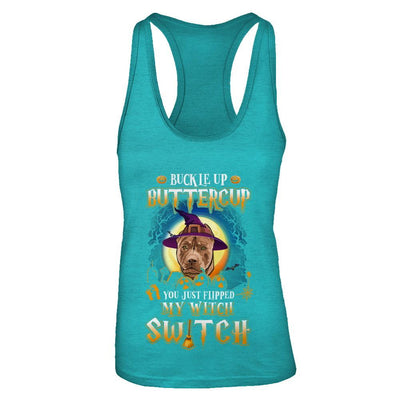 Buckle Up Buttercup Halloween Witch Pit bull Costume-T-Shirt & Tank Top-Women's Ideal Racerback Tank-Tahiti Blue