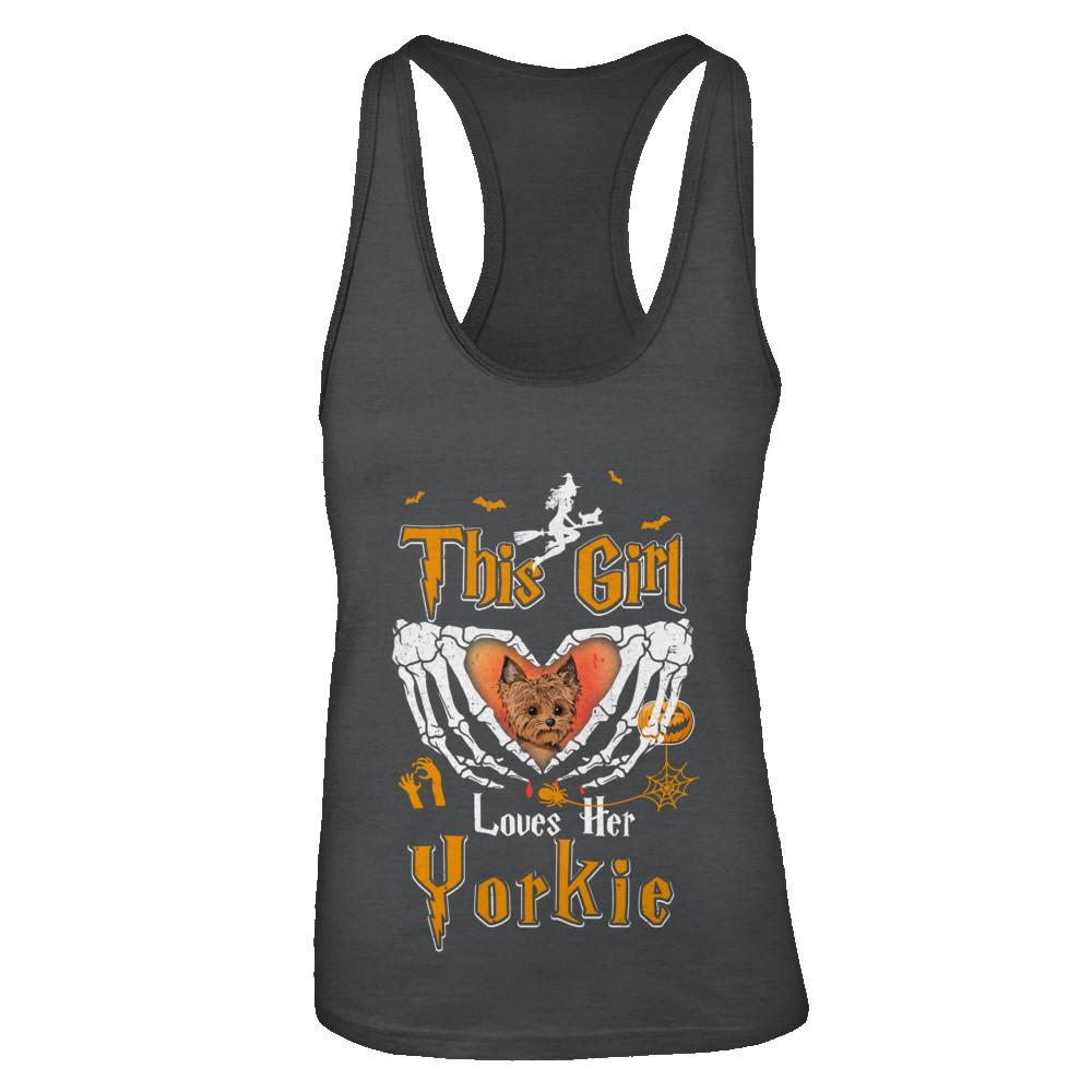 This Girl Love Her Dog Yorkie Halloween-T-Shirt & Tank Top-Women's Ideal Racerback Tank-Black