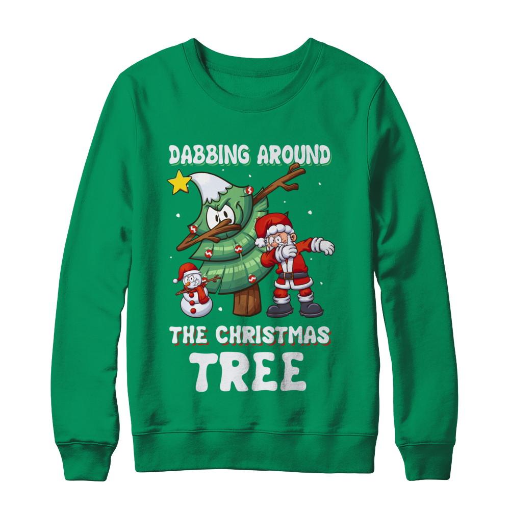 Dabbing Santa Around Christmas Tree-T-Shirt & Sweatshirt-Crewneck Sweatshirt-Irish Green