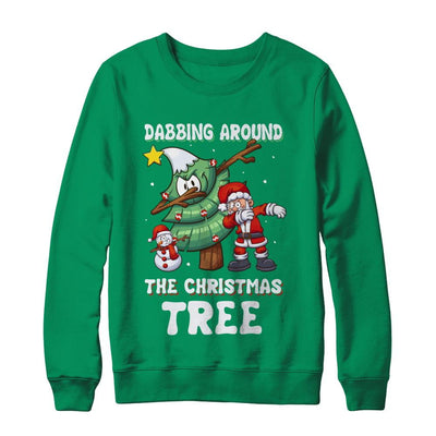 Dabbing Santa Around Christmas Tree-T-Shirt & Sweatshirt-Crewneck Sweatshirt-Irish Green