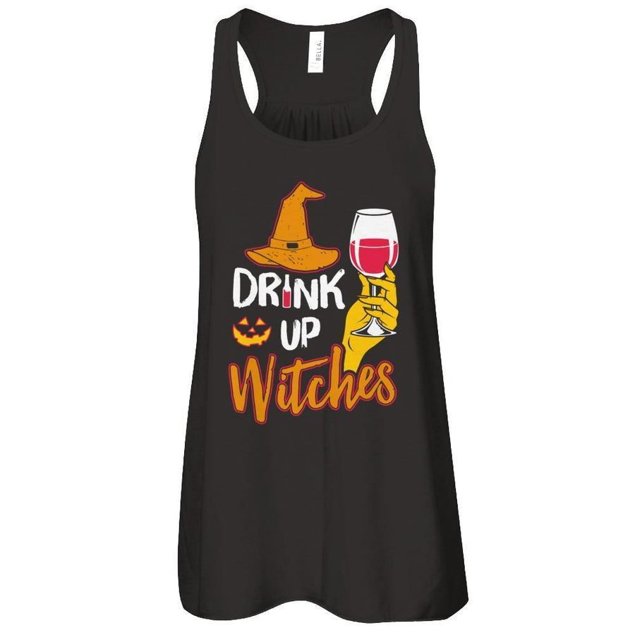 Drink Up Witches Funny Halloween Wine Lover-T-Shirt & Tank Top-Women's Flowy Racerback Tank-Black
