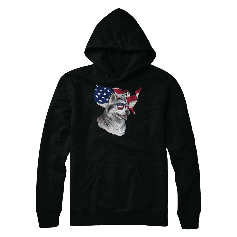 Funny Patriot Husky Dog 4Th Of July American Flag-T-Shirt & Hoodie-Pullover Hoodie-Black