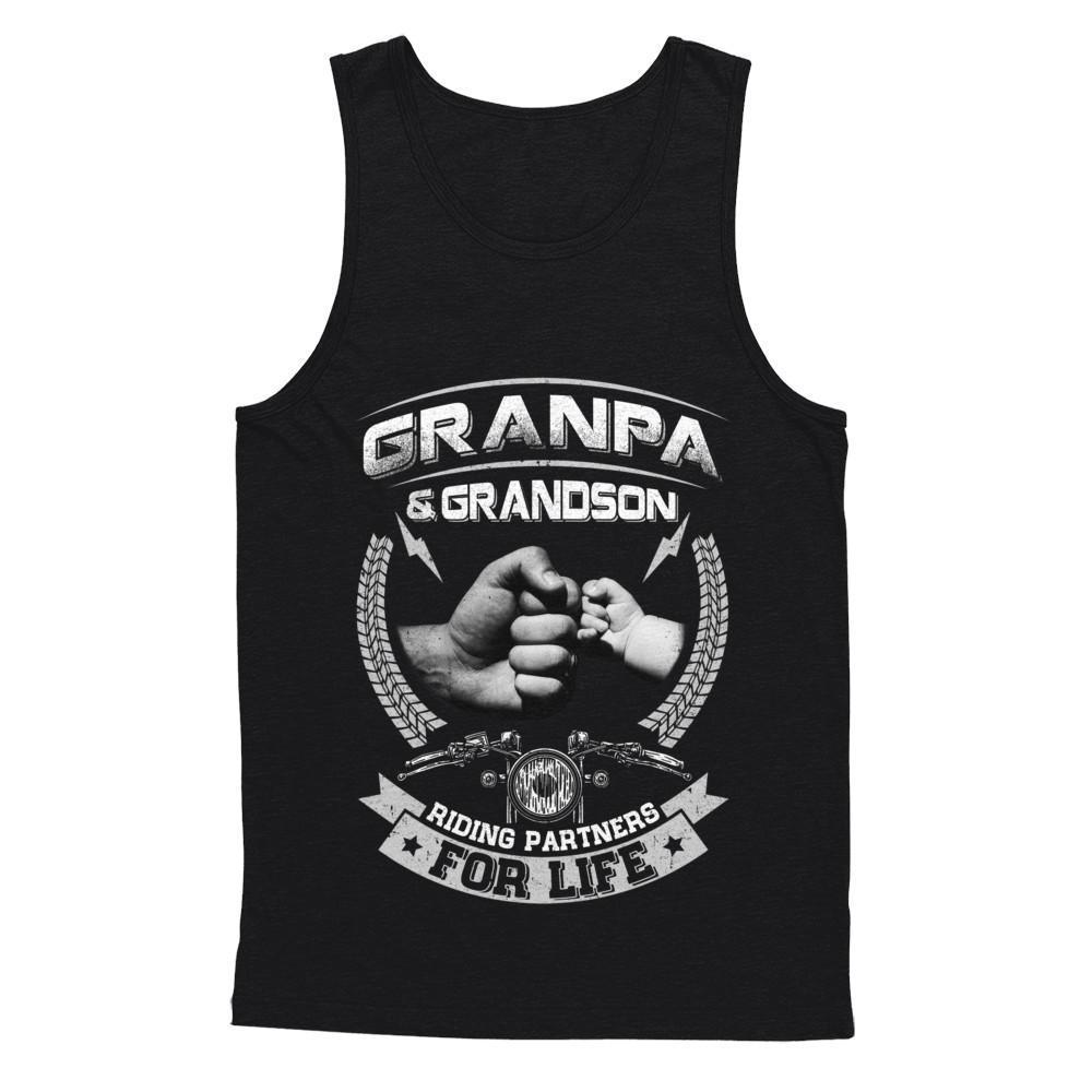 Motocross Grandpa And Grandson Riding Partners For Life-T-Shirt & Hoodie-Unisex Tank-Black