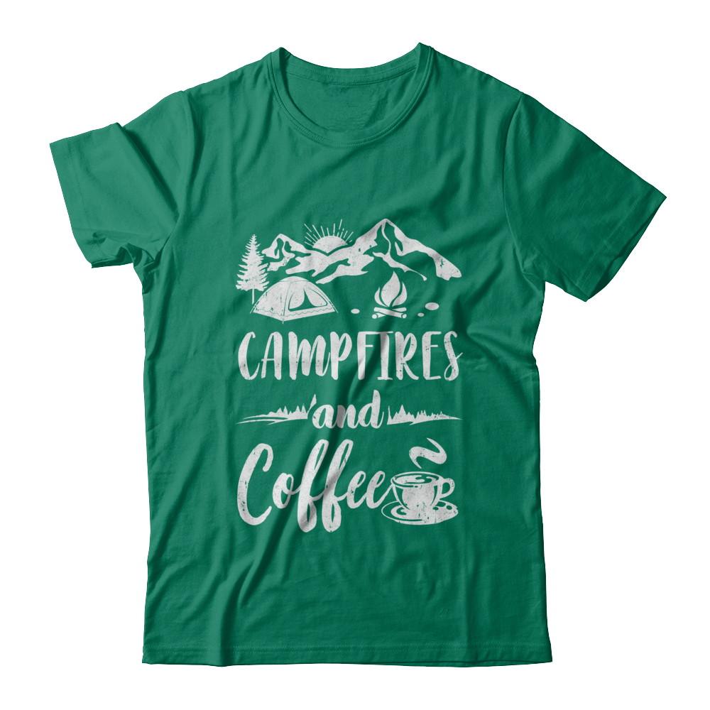 Coffee And Campfires Funny Camping Gifts-T-Shirt & Hoodie-Classic T-Shirt-Kelly Green