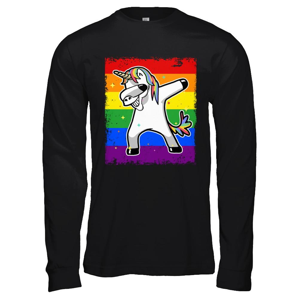 Dabbing Unicorn Lgbt Gay Pride Flag-T-Shirt & Hoodie-Long Sleeve T-Shirt-Black