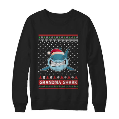 Santa Hat Grandma Shark Ugly Christmas Sweater-T-Shirt & Sweatshirt-Crewneck Sweatshirt-Black