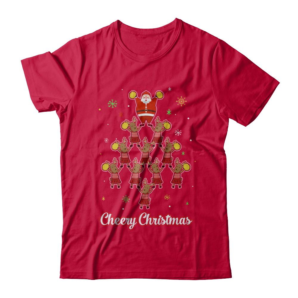Cheery Christmas Funny Reindeer Santa Claus Cheerleader-T-Shirt & Sweatshirt-Classic T-Shirt-Red